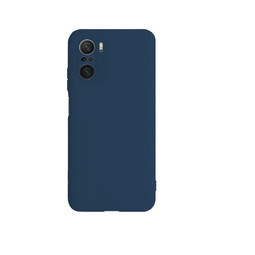 Силиконовый матовый чехол с защитой камер для Xiaomi POCO F3 (cиний)