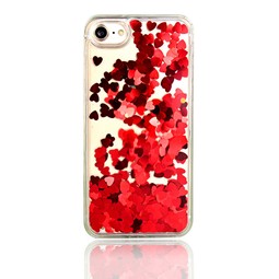 Чехол для iPhone 7/8 (красные сердечки с жидкостью)