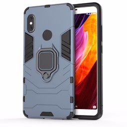 Противоударный чехол для Xiaomi Redmi Note 5 с кольцом и железной пластиной (черно-синий)